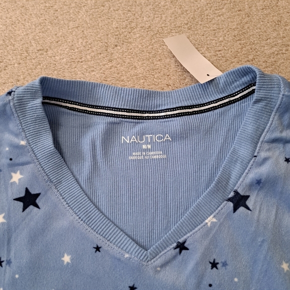 Nautica 2 Piece PJ Set Womens Medium Blue Stars Print Fleece Loungewear Set NWOT - Picture 8 of 16
